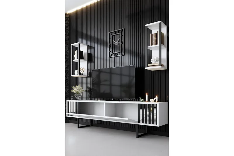 Erdem Tv-bänk 180 cm - Vit/Svart - Möbler - TV- & Mediamöbler - TV bänk & mediabänk