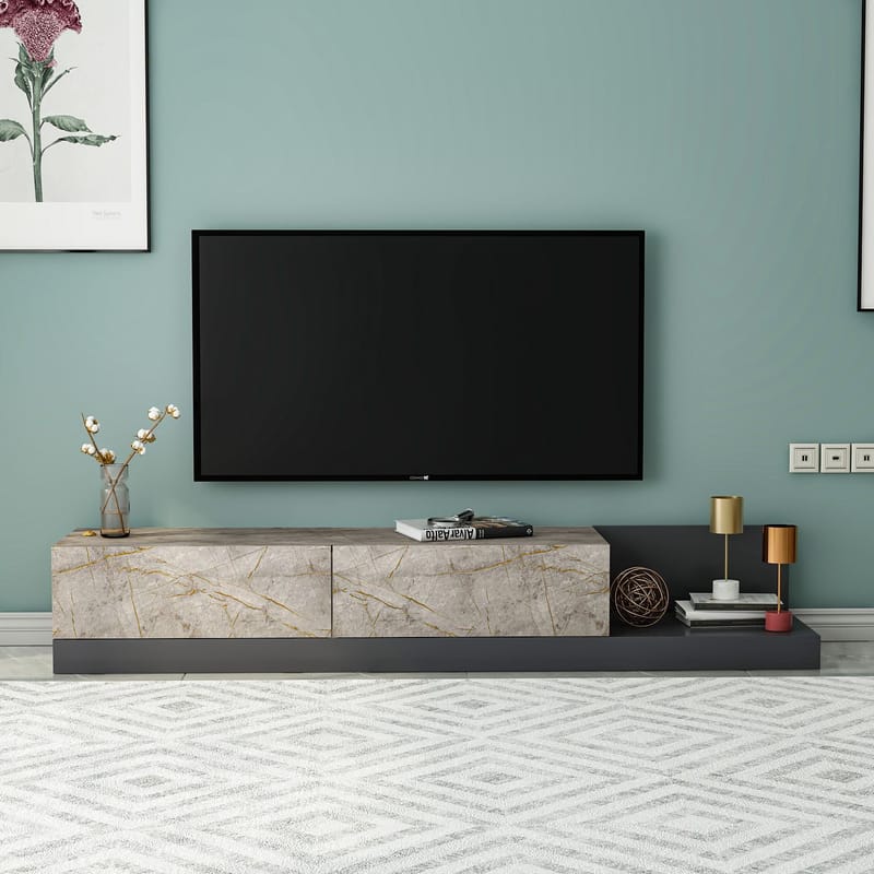 Ervold TV-bänk 180x30x37 cm - Gordion Marble och Anthracite - Möbler - TV- & Mediamöbler - TV bänk & mediabänk