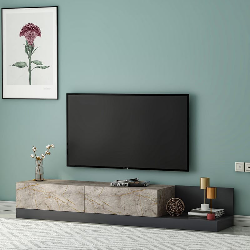 Ervold TV-bänk 180x30x37 cm - Gordion Marble och Anthracite - Möbler - TV- & Mediamöbler - TV bänk & mediabänk