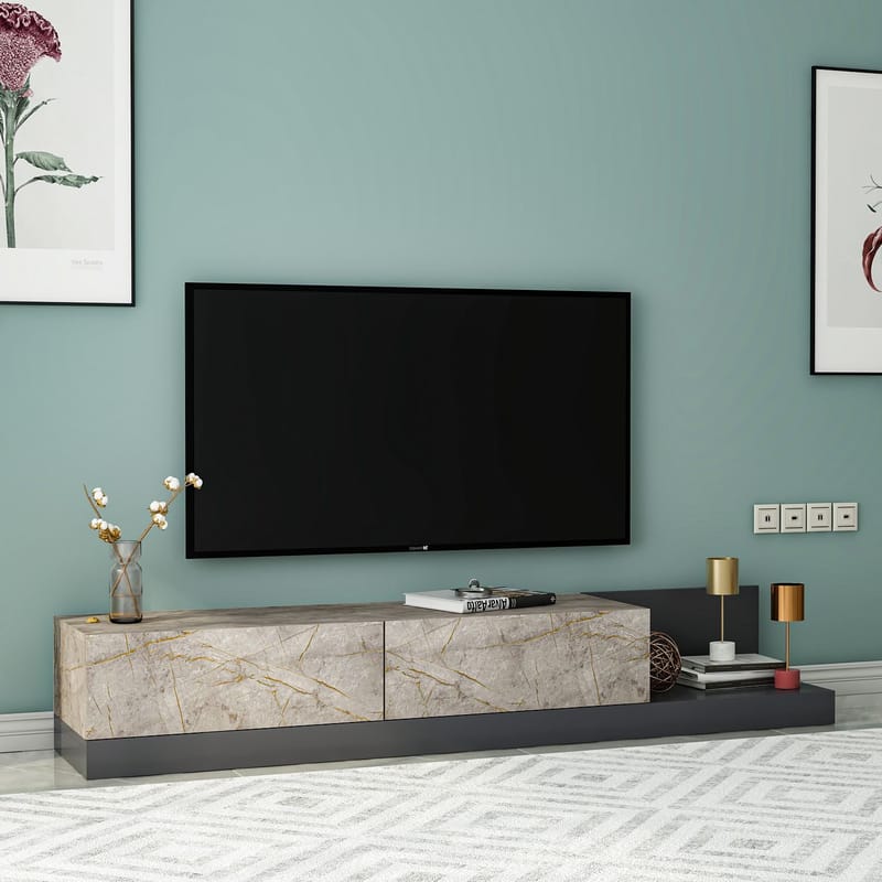 Ervold TV-bänk 180x30x37 cm - Gordion Marble och Anthracite - Möbler - TV- & Mediamöbler - TV bänk & mediabänk