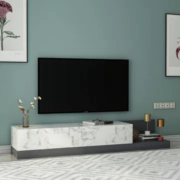 Ervold TV-bänk 180x30x37 cm - Marmo Marble och antracit - Möbler - TV- & Mediamöbler - TV bänk & mediabänk