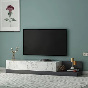 Ervold TV-bänk 180x30x37 cm - Marmo Marble och antracit - Möbler - TV- & Mediamöbler - TV bänk & mediabänk