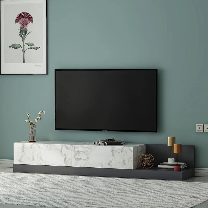 Ervold TV-bänk 180x30x37 cm - Marmo Marble och antracit - Möbler - TV- & Mediamöbler - TV bänk & mediabänk