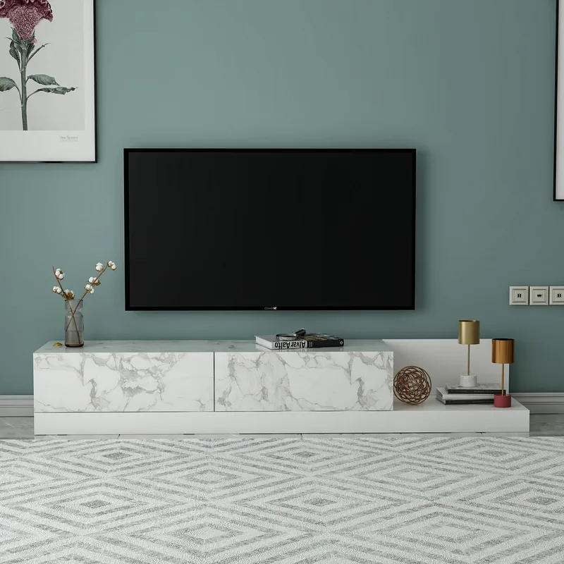 Ervold TV-bänk 180x30x37 cm - Marmo Marble och vitt - Möbler - TV- & Mediamöbler - TV bänk & mediabänk