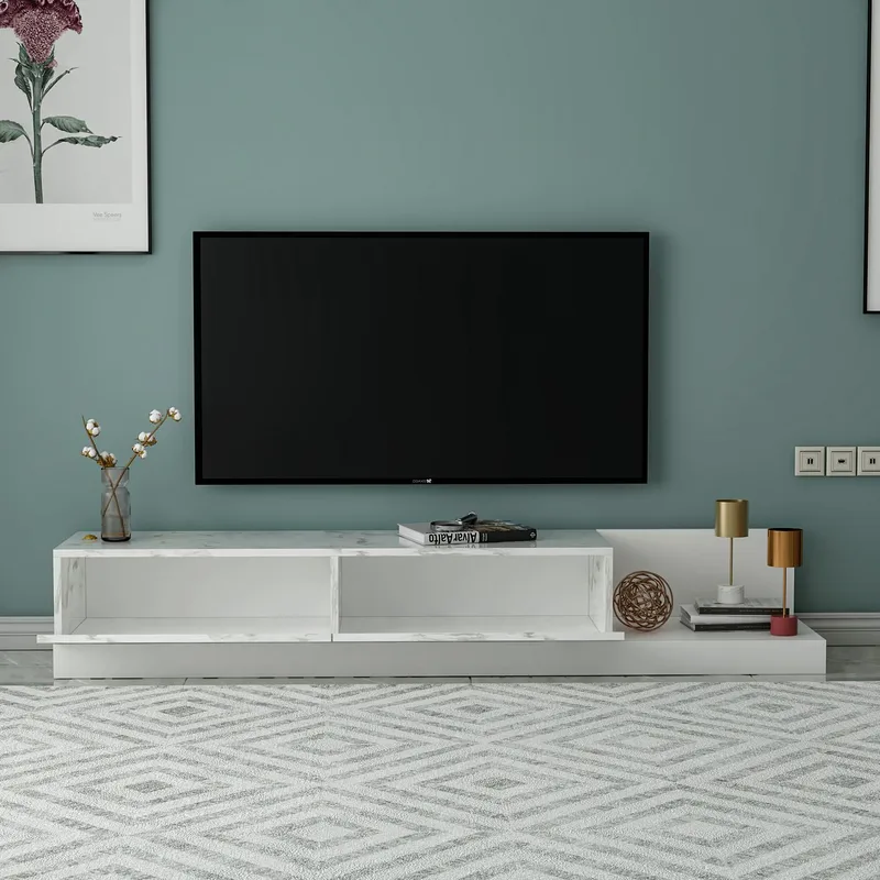 Ervold TV-bänk 180x30x37 cm - Marmo Marble och vitt - Möbler - TV- & Mediamöbler - TV bänk & mediabänk