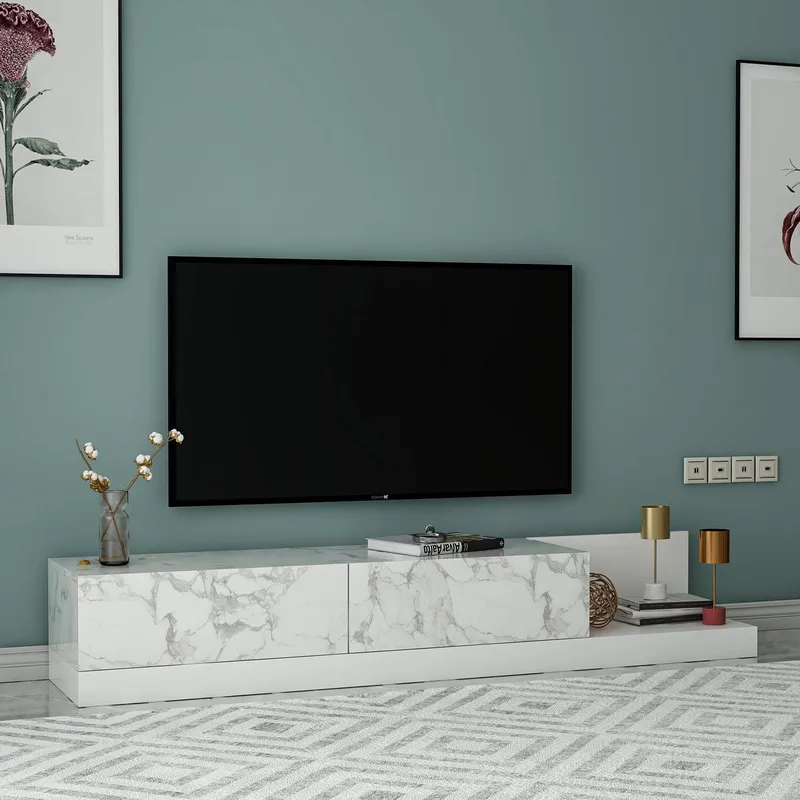 Ervold TV-bänk 180x30x37 cm - Marmo Marble och vitt - Möbler - TV- & Mediamöbler - TV bänk & mediabänk