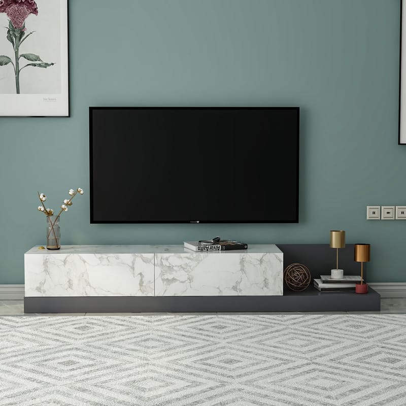 Ervold TV-bänk 180x30x37 cm - Marmo Marble/Antracit - Möbler - TV- & Mediamöbler - TV bänk & mediabänk