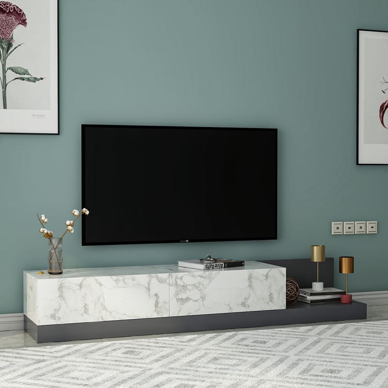 Ervold TV-bänk 180x30x37 cm - Marmo Marble/Antracit - Möbler - TV- & Mediamöbler - TV bänk & mediabänk