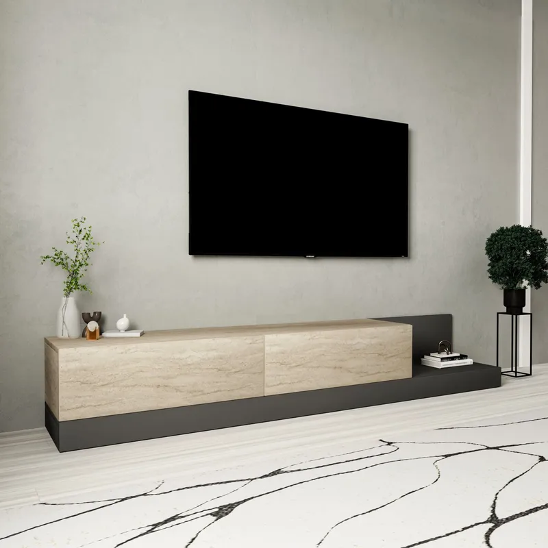 Ervold TV-bänk 180x30x37 cm - Travertin och antracit - Möbler - TV- & Mediamöbler - TV bänk & mediabänk