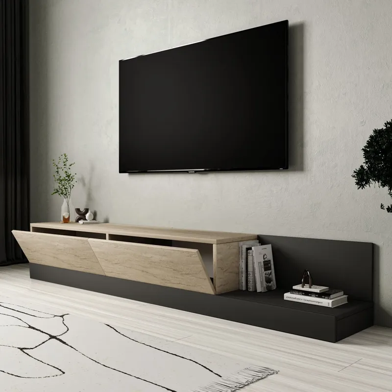 Ervold TV-bänk 180x30x37 cm - Travertin och antracit - Möbler - TV- & Mediamöbler - TV bänk & mediabänk