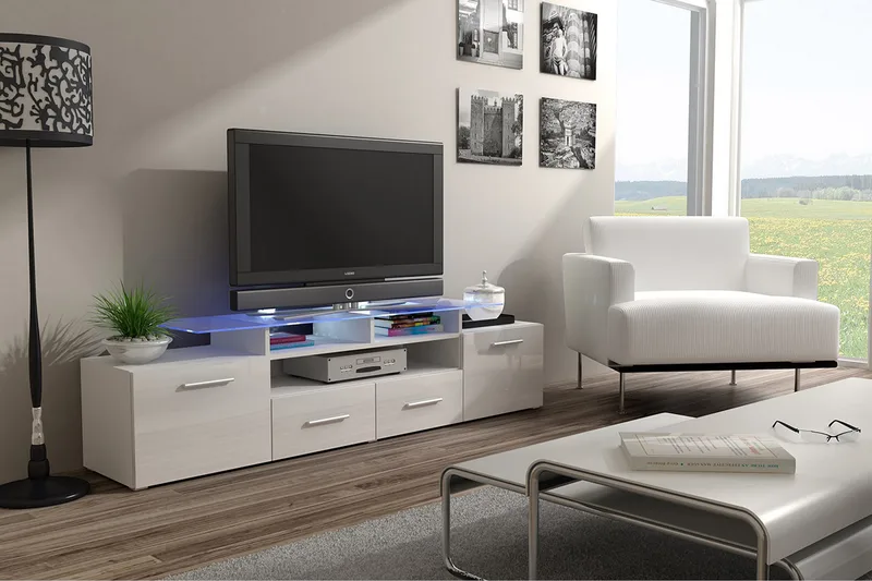 Evora TV-bänk 194x39x39 cm LED-belysning - Beige/Grå/Vit - Möbler - TV- & Mediamöbler - TV bänk & mediabänk