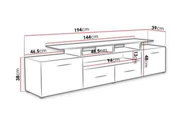 Evora TV-bänk 194x39x39 cm LED-belysning - Beige/Grå/Vit - Möbler - TV- & Mediamöbler - TV bänk & mediabänk