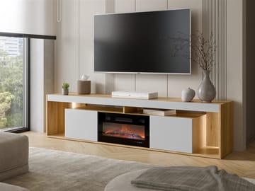 Fiorea Tv-bänk 200 cm med eldstad med värmefunktion - Brun och grå - Möbler - TV- & Mediamöbler - TV bänk & mediabänk