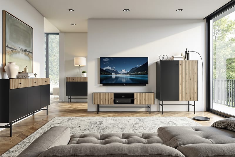 Francisca Tv-bänk 155 cm - Svart/Ek - Möbler - TV- & Mediamöbler - TV bänk & mediabänk