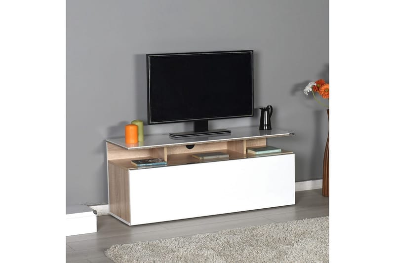 Galnor Tv-bänk 117 cm - Mediumfärgat trä/Vit - Möbler - TV- & Mediamöbler - TV bänk & mediabänk