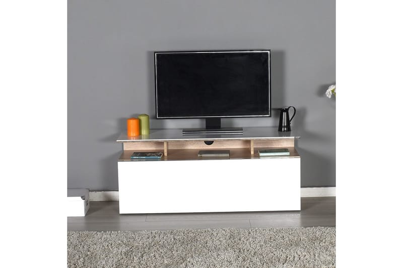 Galnor Tv-bänk 117 cm - Mediumfärgat trä/Vit - Möbler - TV- & Mediamöbler - TV bänk & mediabänk