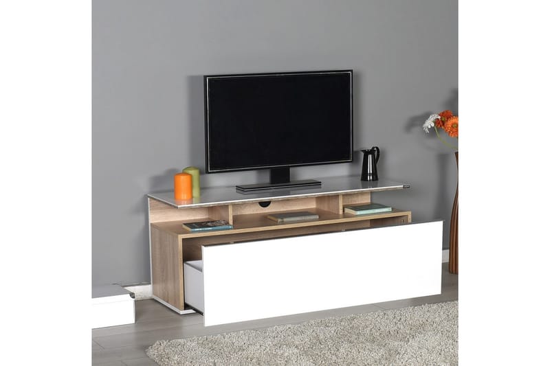 Galnor Tv-bänk 117 cm - Mediumfärgat trä/Vit - Möbler - TV- & Mediamöbler - TV bänk & mediabänk