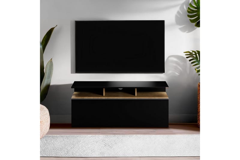 Galnor Tv-bänk 117 cm - Svart/Mediumfärgat trä - Möbler - TV- & Mediamöbler - TV bänk & mediabänk