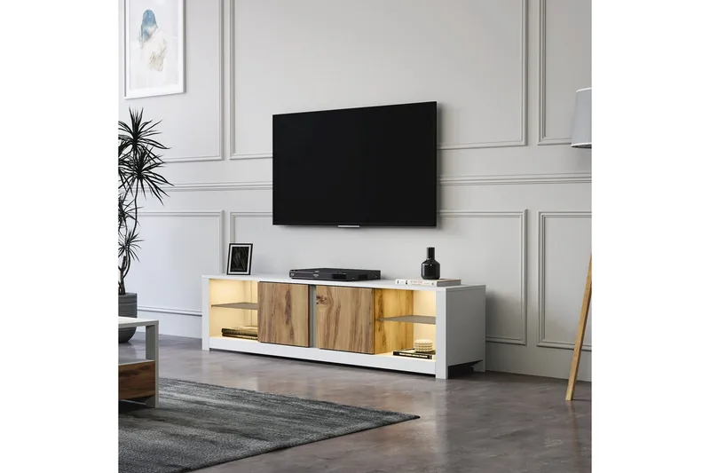 Griselda Tv-bänk 180 cm - Vit/Ek - Möbler - TV- & Mediamöbler - TV bänk & mediabänk