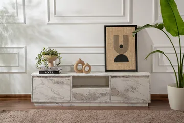 Gulliver Tv-bänk 160x30 cm - Ljus Beige/Marmor - Möbler - TV- & Mediamöbler - TV bänk & mediabänk