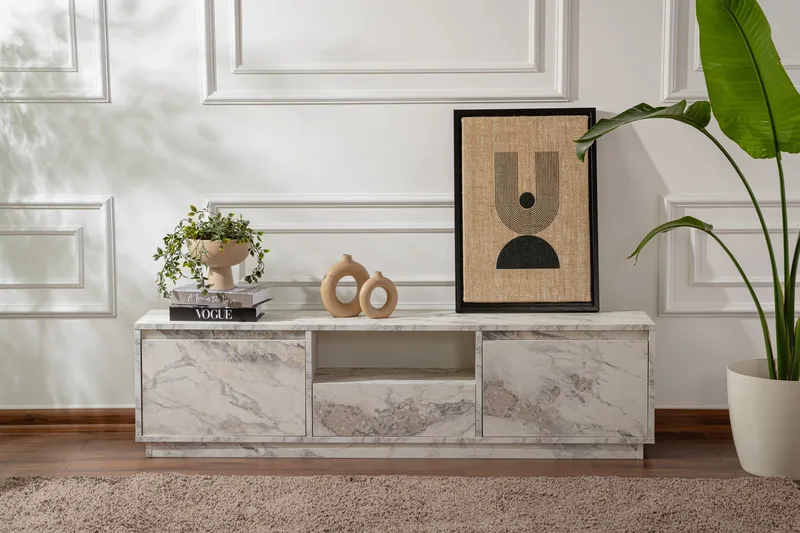 Gulliver Tv-bänk 160x30 cm - Ljus Beige/Marmor - Möbler - TV- & Mediamöbler - TV bänk & mediabänk