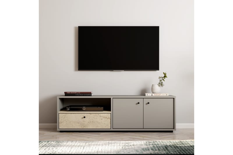 Gwen Tv-bänk 136 cm - Grå/Travertin - Möbler - TV- & Mediamöbler - TV bänk & mediabänk