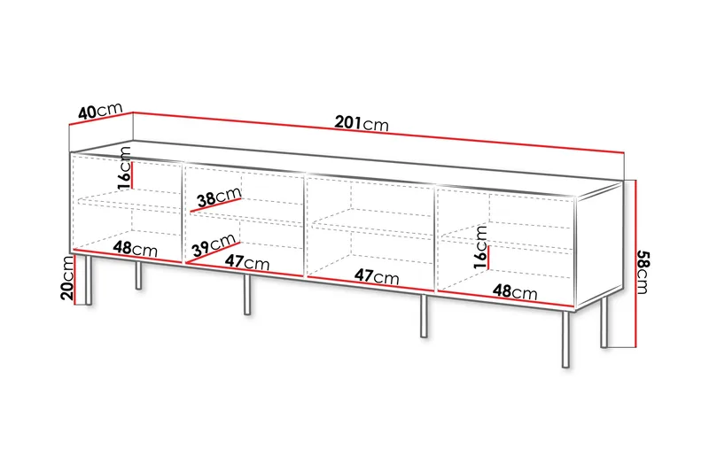 Hammarstrand Tv-bänk med Förvaring 201 cm - Valnöt / Brun / Ribbad - Möbler - TV- & Mediamöbler - TV bänk & mediabänk