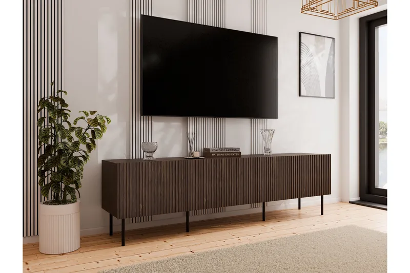 Hammarstrand Tv-bänk med Förvaring 201 cm - Valnöt / Brun / Ribbad - Möbler - TV- & Mediamöbler - TV bänk & mediabänk