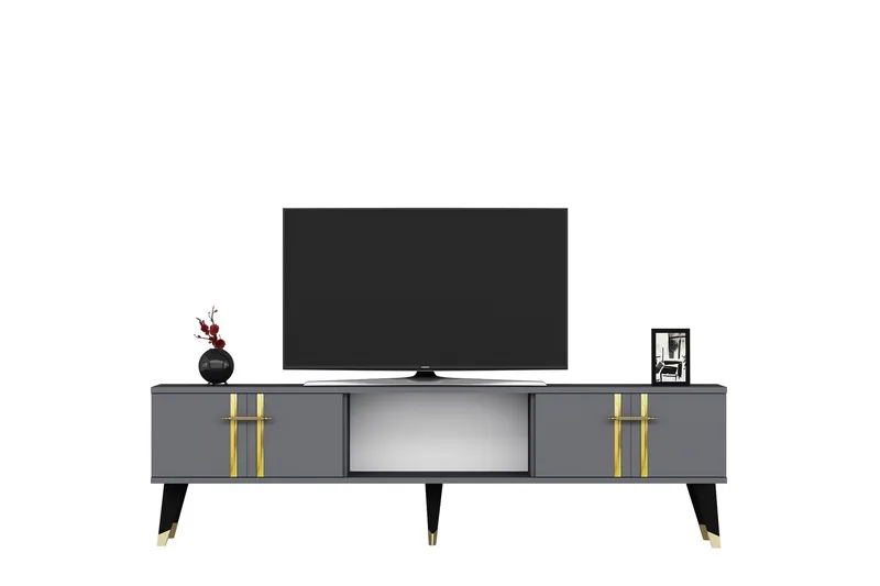 Harsum Tv-bänk 150 cm, Antracit/Guld