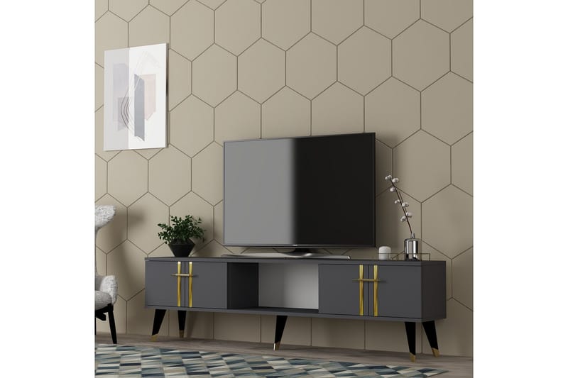 Harsum Tv-bänk 150 cm - Antracit/Guld - Möbler - TV- & Mediamöbler - TV bänk & mediabänk
