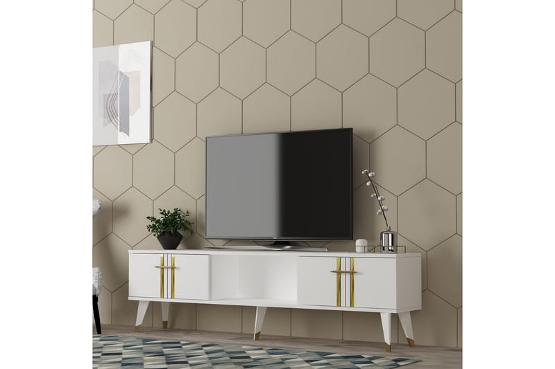 Harsum Tv-bänk 150 cm - Vit/Guld - Möbler - TV- & Mediamöbler - TV bänk & mediabänk