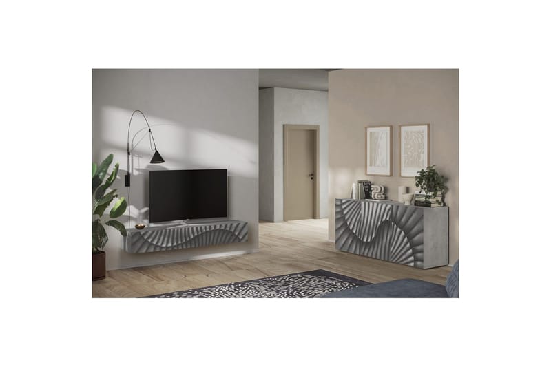 Hawell Vägghängd Tv-Bänk 180 cm - Grå - Möbler - TV- & Mediamöbler - TV bänk & mediabänk