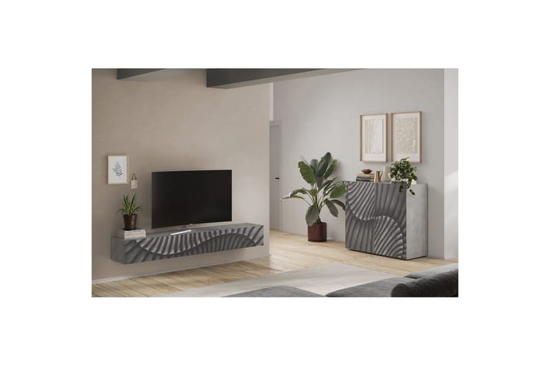 Hawell Vägghängd Tv-Bänk 210 cm - Grå - Möbler - TV- & Mediamöbler - TV bänk & mediabänk