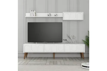 Hazim Golvstående och Väggmonterad TV Bänk 180 cm med Förvaring i Valnöt - Vit - Möbler - TV- & Mediamöbler - TV bänk & mediabänk