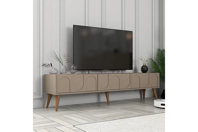 Hazim Golvstående TV Bänk 180 cm med Förvaring i Valnöt - Mockabeige - Möbler - TV- & Mediamöbler - TV bänk & mediabänk