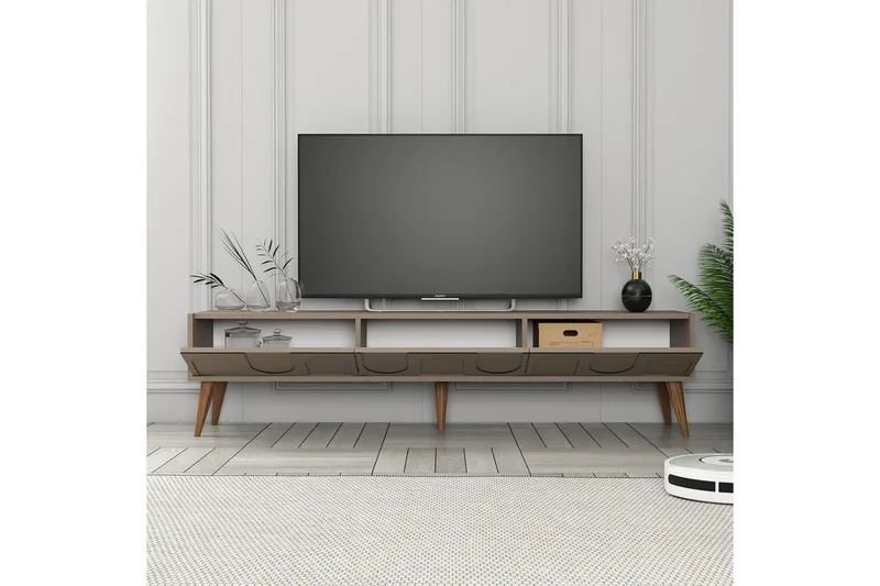 Hazim Golvstående TV Bänk 180 cm med Förvaring i Valnöt - Mockabeige - Möbler - TV- & Mediamöbler - TV bänk & mediabänk