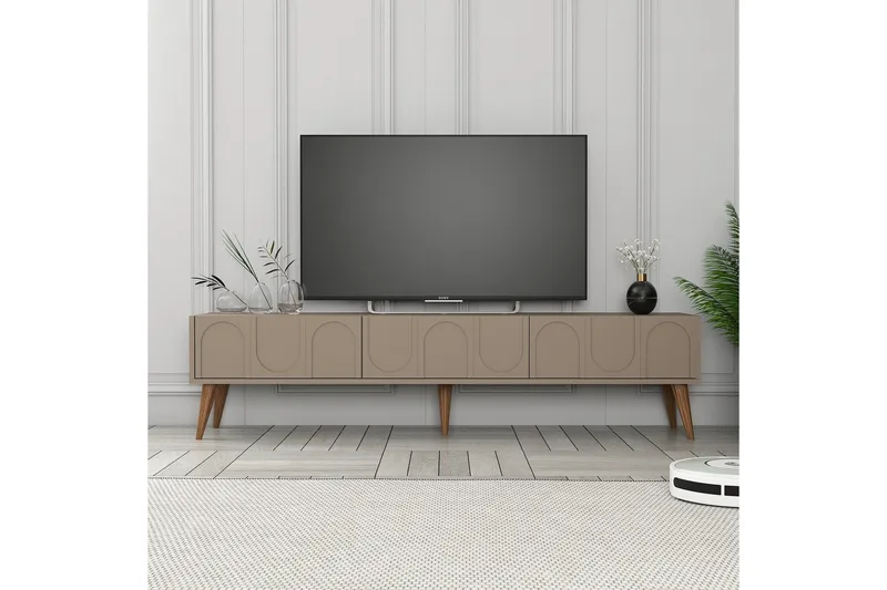 Hazim Golvstående TV Bänk 180 cm med Förvaring i Valnöt - Mockabeige - Möbler - TV- & Mediamöbler - TV bänk & mediabänk