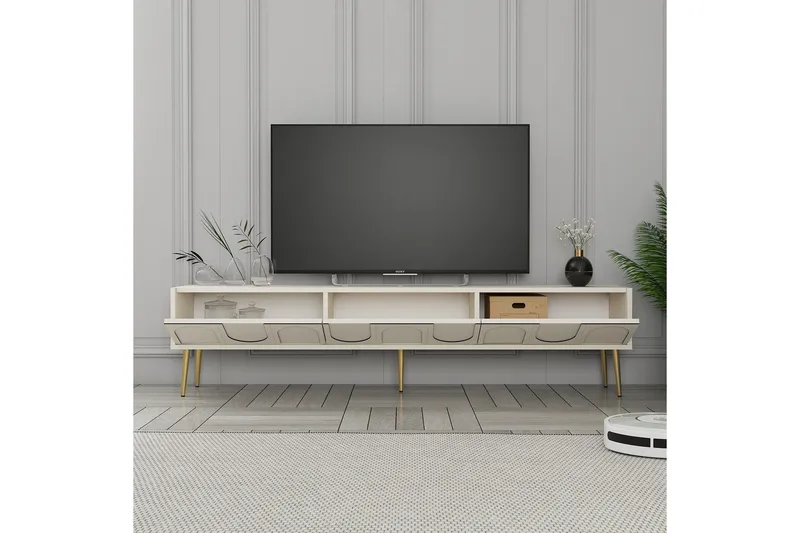 Hazim Tv-bänk 180 cm - Cream/Guld - Möbler - TV- & Mediamöbler - TV bänk & mediabänk