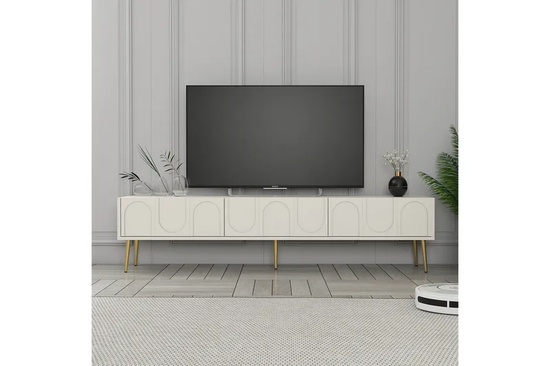 Hazim Tv-bänk 180 cm - Cream/Guld - Möbler - TV- & Mediamöbler - TV bänk & mediabänk