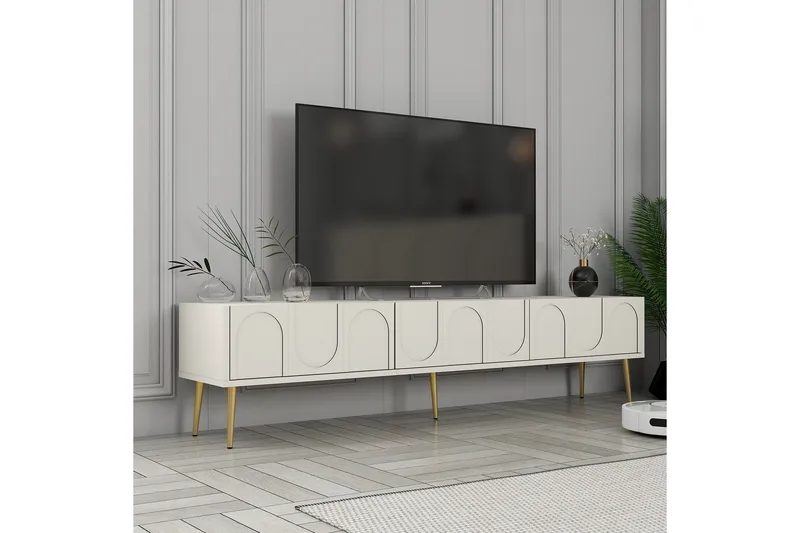 Hazim Tv-bänk 180 cm - Cream/Guld - Möbler - TV- & Mediamöbler - TV bänk & mediabänk