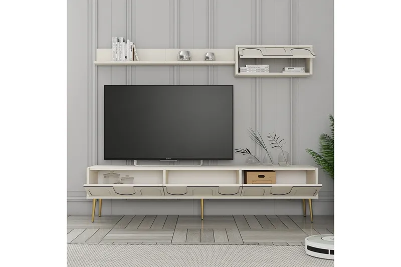 Hazim Tv-bänk 180 cm - Cream/Guld - Möbler - TV- & Mediamöbler - TV bänk & mediabänk