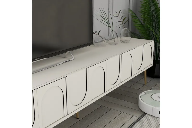 Hazim Tv-bänk 180 cm - Cream/Guld - Möbler - TV- & Mediamöbler - TV bänk & mediabänk