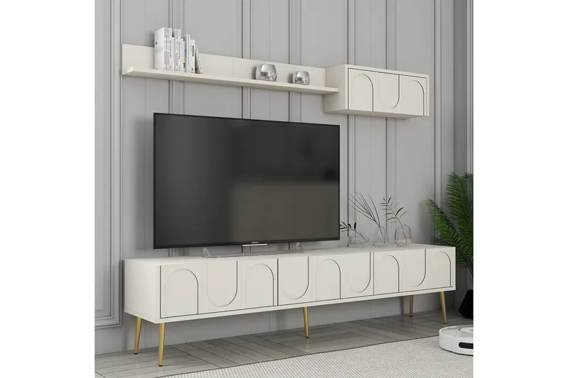 Hazim Tv-bänk 180 cm - Cream/Guld - Möbler - TV- & Mediamöbler - TV bänk & mediabänk