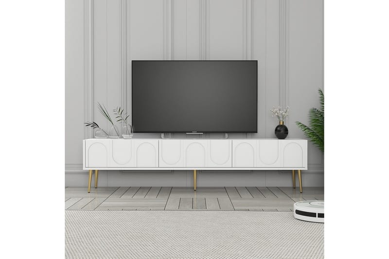 Hazim Tv-bänk 180 cm - Vit/Guld - Möbler - TV- & Mediamöbler - TV bänk & mediabänk