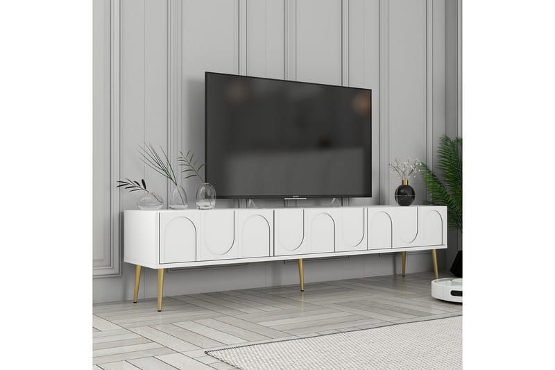 Hazim Tv-bänk 180 cm - Vit/Guld - Möbler - TV- & Mediamöbler - TV bänk & mediabänk