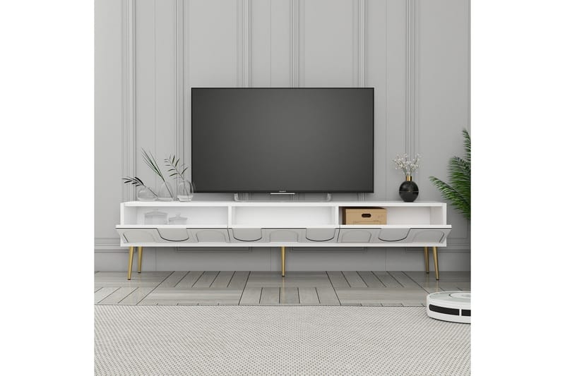 Hazim Tv-bänk 180 cm - Vit/Guld - Möbler - TV- & Mediamöbler - TV bänk & mediabänk