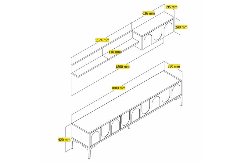 Hazim Tv-bänk 180 cm - Vit/Svart - Möbler - TV- & Mediamöbler - TV bänk & mediabänk