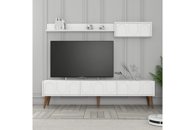 Hazim Tv-bänk 180 cm - Vit/Valnöt - Möbler - TV- & Mediamöbler - TV bänk & mediabänk