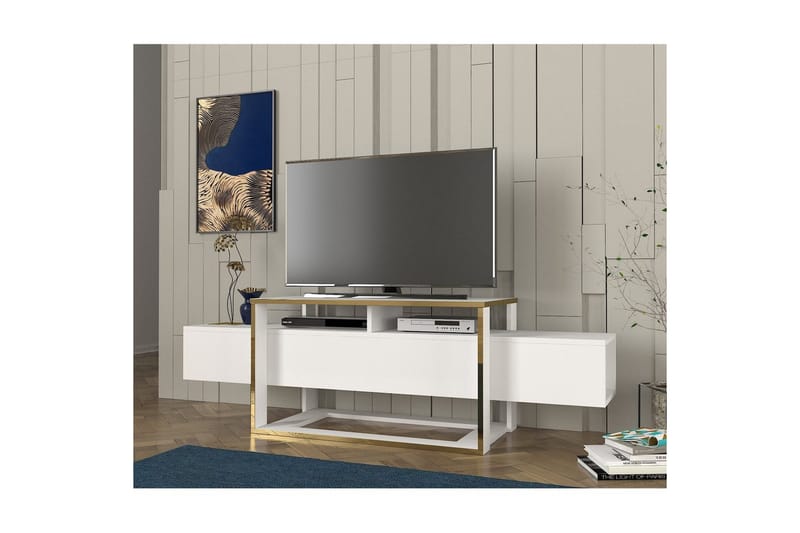 Herb Tv-bänk 160 cm - Guld/Vit - Möbler - TV- & Mediamöbler - TV bänk & mediabänk