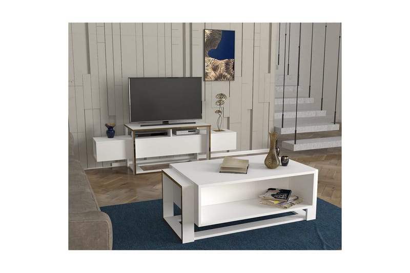 Herb Tv-bänk 160 cm - Guld/Vit - Möbler - TV- & Mediamöbler - TV bänk & mediabänk